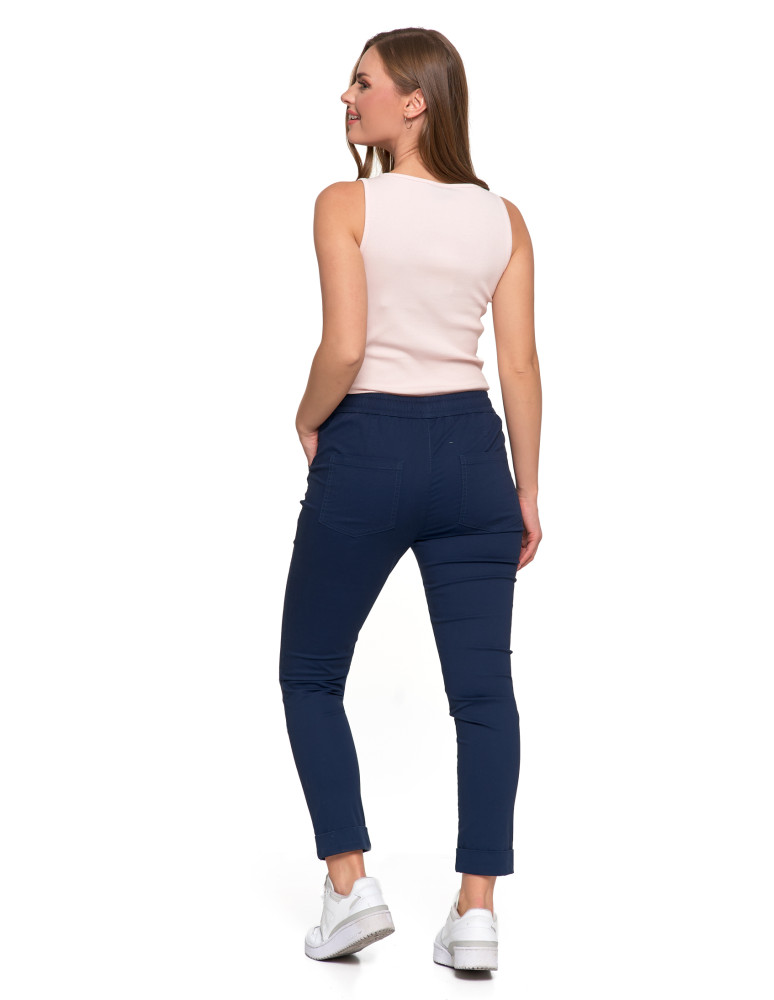 Spodnie - Spodnie damskie jogger w stylu casual z bawełny GRANATOWY - produkt moraj.pl 2