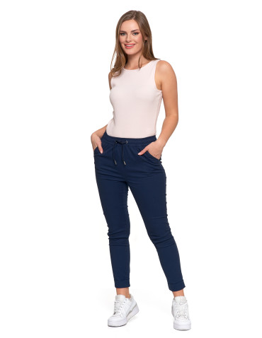 Spodnie - Spodnie damskie jogger w stylu casual z bawełny GRANATOWY - produkt 3