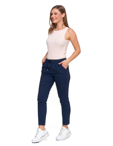 Spodnie - Spodnie damskie jogger w stylu casual z bawełny GRANATOWY - produkt 4