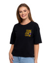 T-shirt damski o luźnym kroju z napisami CZARNY