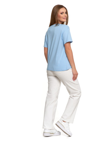 Koszulki i topy - T-shirt damski oversize z ozdobnymi dżetami NIEBIESKI - produkt 3