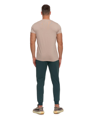 Koszulki, topy, koszule - Koszulka męska bawełna Premium T-shirt dekolt w serek BEŻOWY - produkt 3