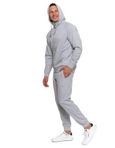 Bluzy - Męska bluza dresowa z kapturem rozpinana JASNY SZARY - produkt 10