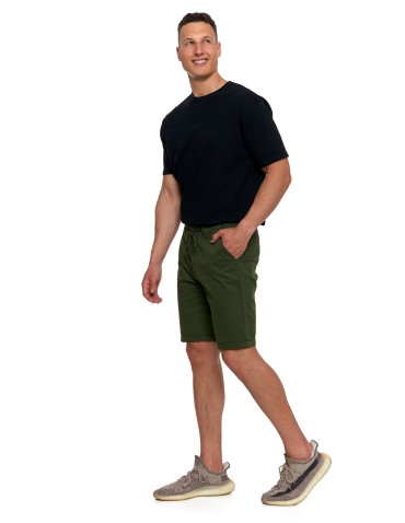 Szorty - Męskie szorty materiałowe z kieszeniami i troczkiem KHAKI - produkt 2