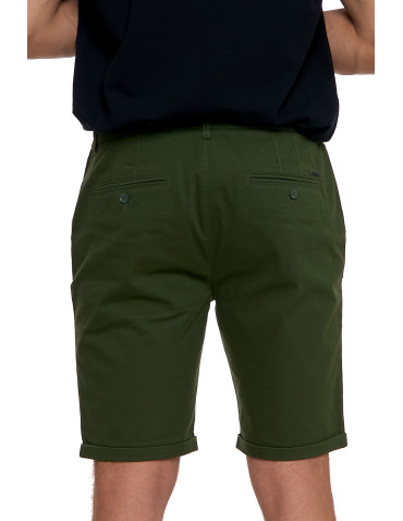 Szorty - Męskie szorty materiałowe z kieszeniami i troczkiem KHAKI - produkt 3