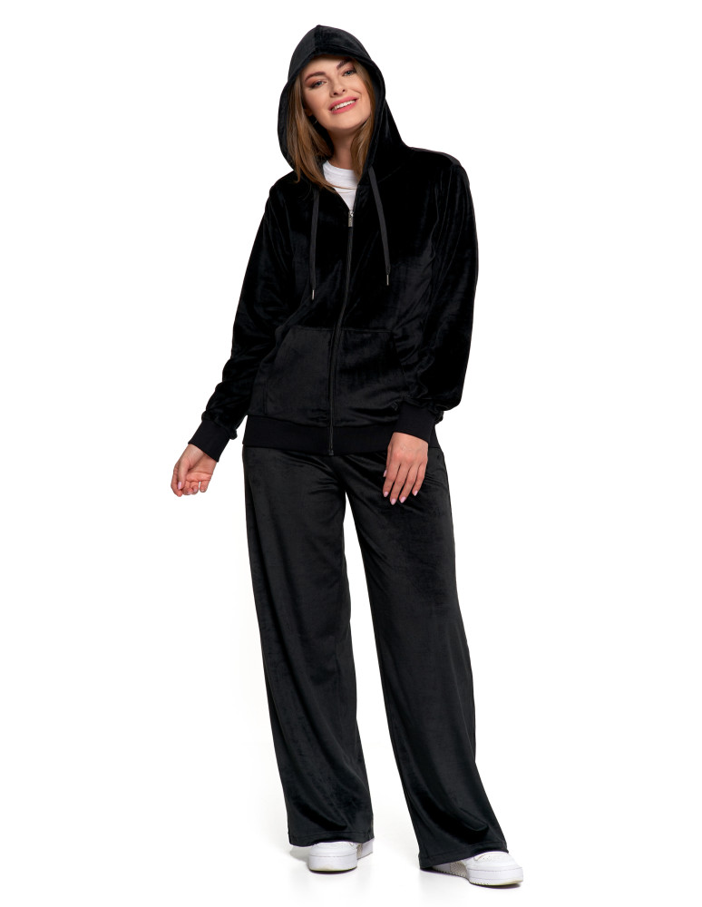 Bluzy - Damska welurowa bluza z kapturem i zamkiem CZARNY - produkt moraj.pl 2