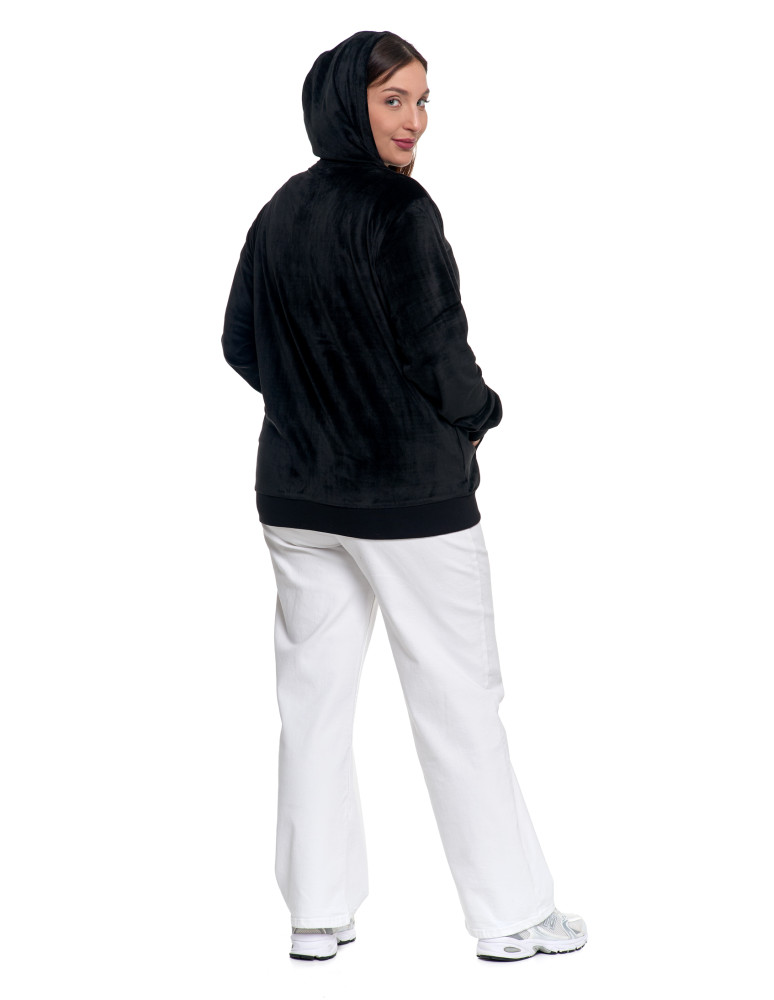 Bluzy - Damska welurowa bluza z kapturem i zamkiem CZARNY - produkt moraj.pl 11