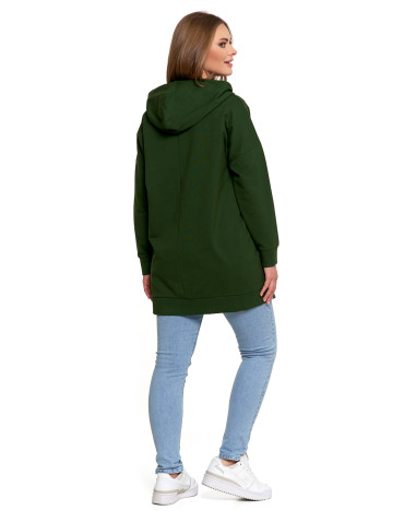 Bluzy - Bluza damska dresowa długa z kapturem i zamkiem ZIELONY - produkt 7