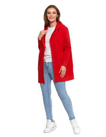 Bluzy - Bluza damska dresowa długa z kapturem i zamkiem CZERWONY - produkt 2