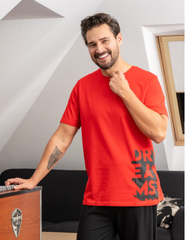Krótki rękaw - Piżama męska bawełniana z napisami CZARNY - produkt 7