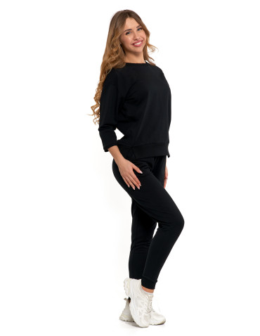 Bluzy - Bluza dresowa damska z rękawem 3/4 i rozcięciem po bokach ZIELONY - produkt 8