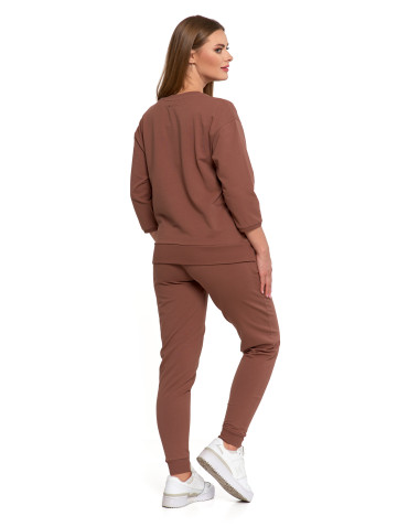 Bluzy - Bluza dresowa damska z rękawem 3/4 i rozcięciem po bokach BRĄZOWY - produkt 9