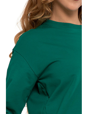 Bluzy - Bluza dresowa damska z rękawem 3/4 i rozcięciem po bokach ZIELONY - produkt 43