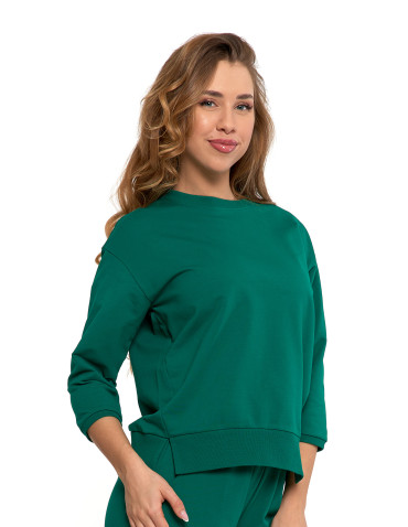 Bluzy - Bluza dresowa damska z rękawem 3/4 i rozcięciem po bokach ZIELONY - produkt 44