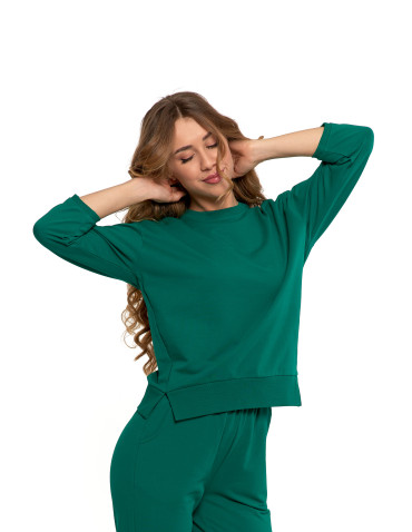 Bluzy - Bluza dresowa damska z rękawem 3/4 i rozcięciem po bokach ZIELONY - produkt 45
