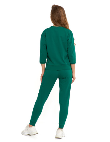 Bluzy - Bluza dresowa damska z rękawem 3/4 i rozcięciem po bokach ZIELONY - produkt 46
