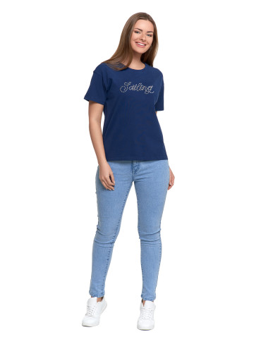 Koszulki i topy - Koszulka damska z krótkim rekawem T-shirt regular GRANATOWY - produkt 6