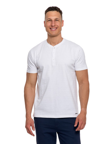 Koszulki, topy, koszule - T-shirt męski bawełniany z dekoltem henley BIAŁY - produkt 3