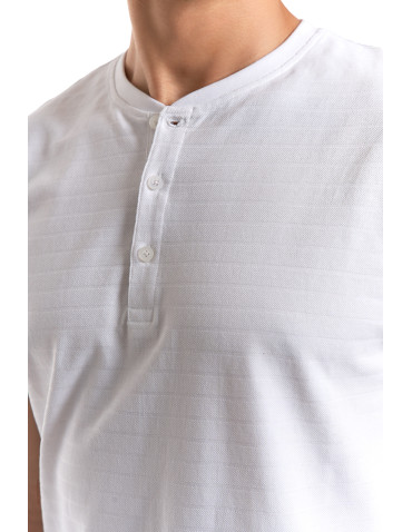 Koszulki, topy, koszule - T-shirt męski bawełniany z dekoltem henley BIAŁY - produkt 4