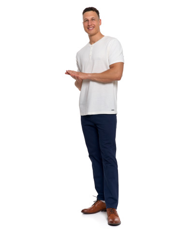 Koszulki, topy, koszule - T-shirt męski bawełniany o strukturalnym splocie typu waffle KREMOWY - produkt 8