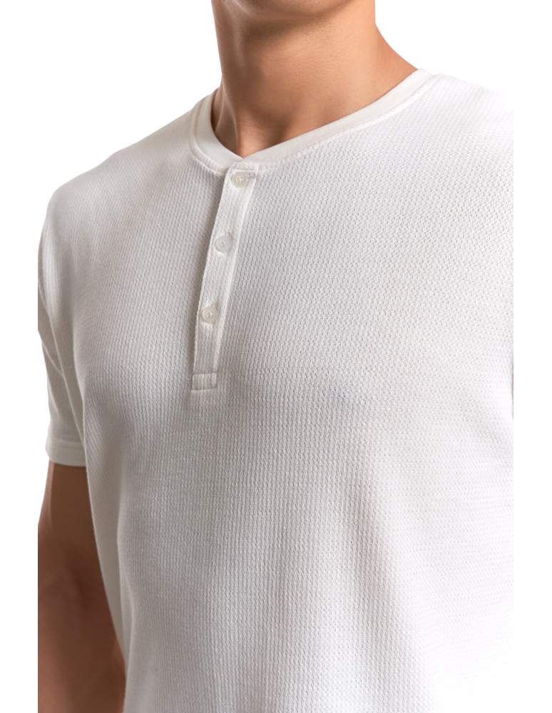 Koszulki, topy, koszule - T-shirt męski bawełniany o strukturalnym splocie typu waffle KREMOWY - produkt moraj.pl 5