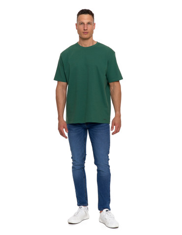 Koszulki, topy, koszule - T-shirt męski 100% bawełniany z prążkowaną strukturą ZIELONY - produkt 6