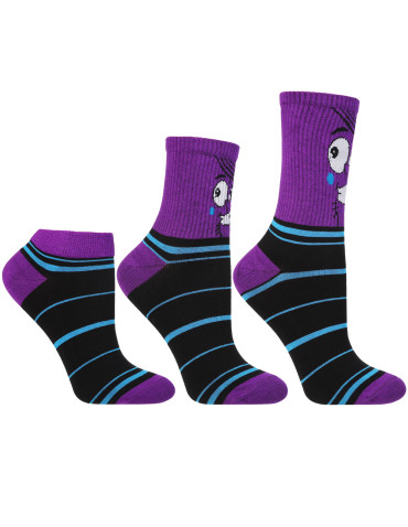 Skarpety - Skarpetki bawełniane unisex z zabawnym wzorem 3-pak FIOLETOWY - produkt 2