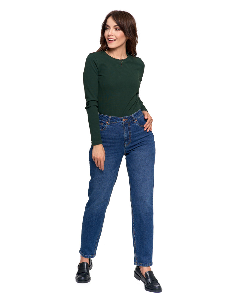 Spodnie - Damskie spodnie jeansowe mom fit NIEBIESKI - produkt moraj.pl 1