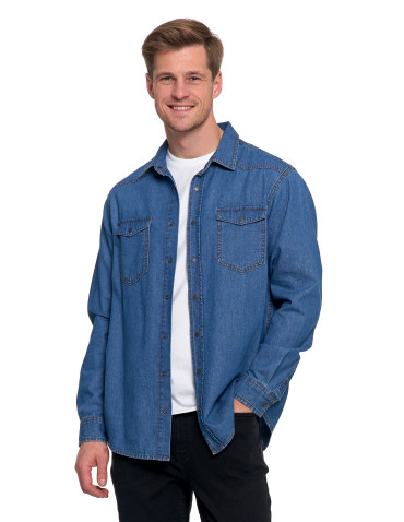 Koszulki, topy, koszule - Koszula męska jeansowa denim klasyczna NIEBIESKI - produkt 3