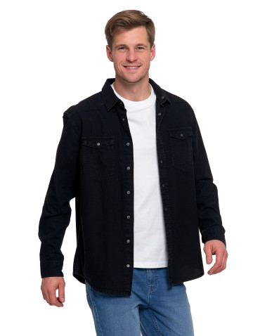 Koszulki, topy, koszule - Koszula męska jeansowa denim klasyczna CZARNY - produkt 6
