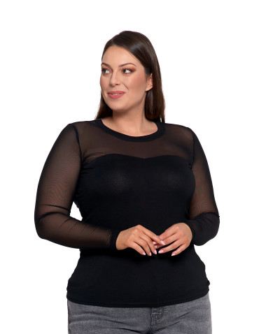 Bluzki i koszule - Elegancka bluzka damska z siateczkowymi wstawkami CZARNY - produkt 9