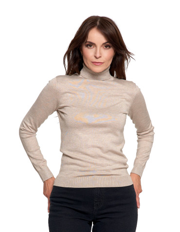 Nowości - Damski golf sweter z wiskozy BEŻOWY - produkt 1