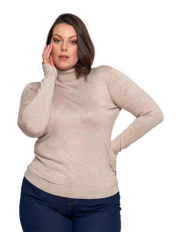 Nowości - Damski golf sweter z wiskozy BEŻOWY - produkt 8