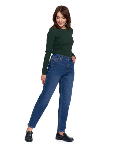 Spodnie - Damskie spodnie jeansowe mom fit NIEBIESKI - produkt 2