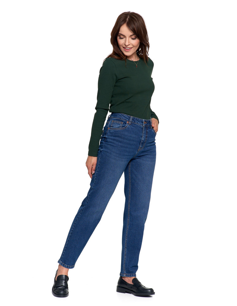 Spodnie - Damskie spodnie jeansowe mom fit NIEBIESKI - produkt moraj.pl 2