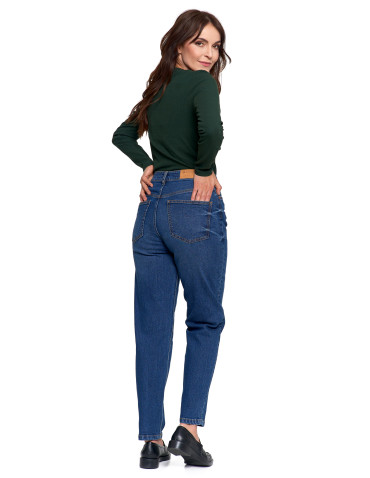 Spodnie - Damskie spodnie jeansowe mom fit NIEBIESKI - produkt 4