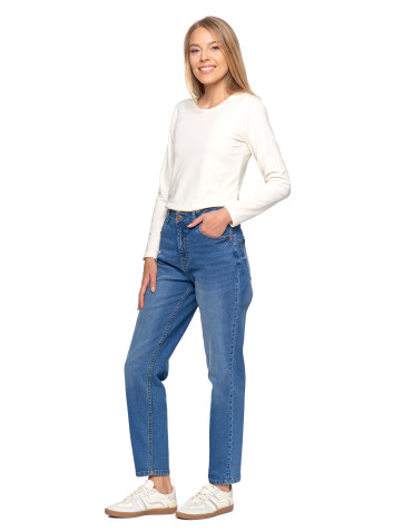 Spodnie - Damskie spodnie jeansowe mom fit JASNY NIEBIESKI - produkt 2