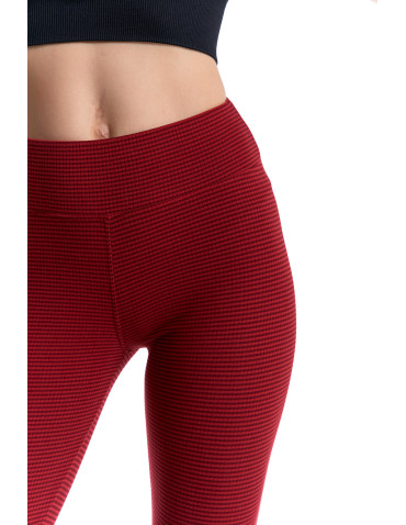 Legginsy - Damskie legginsy z wysokim stanem i prążkowaną strukturą BORDOWY - produkt 4