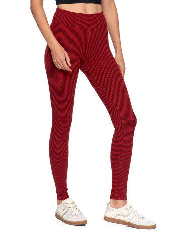 Legginsy - Damskie legginsy z wysokim stanem i prążkowaną strukturą BORDOWY - produkt 7