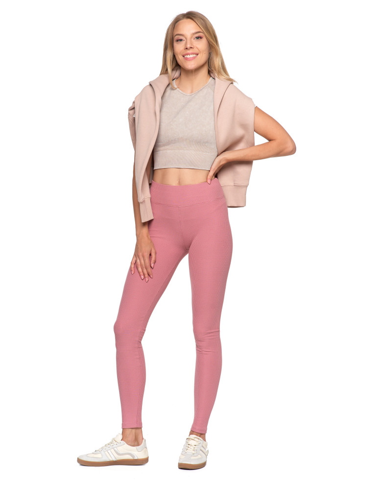 Legginsy - Damskie legginsy z wysokim stanem i prążkowaną strukturą RÓŻOWY - produkt moraj.pl 1