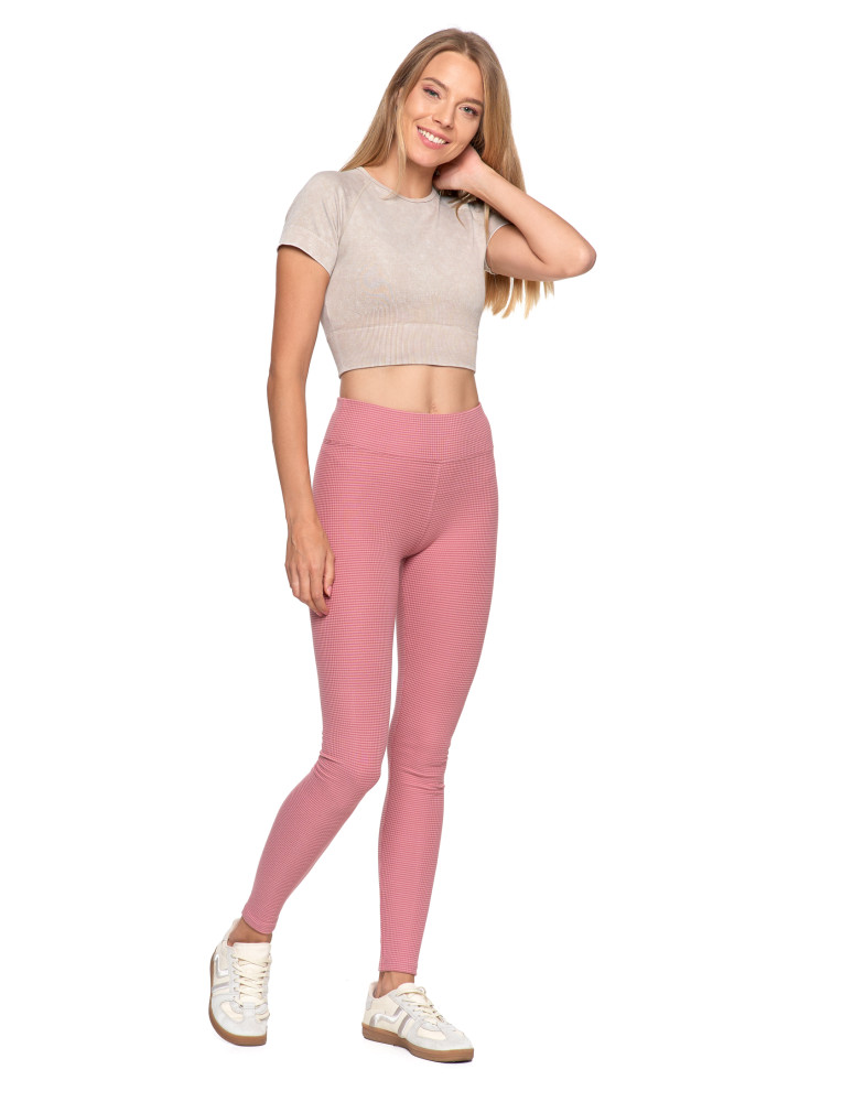 Legginsy - Damskie legginsy z wysokim stanem i prążkowaną strukturą RÓŻOWY - produkt moraj.pl 2