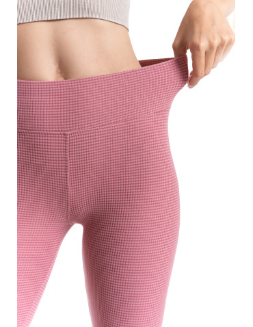 Legginsy - Damskie legginsy z wysokim stanem i prążkowaną strukturą RÓŻOWY - produkt 4