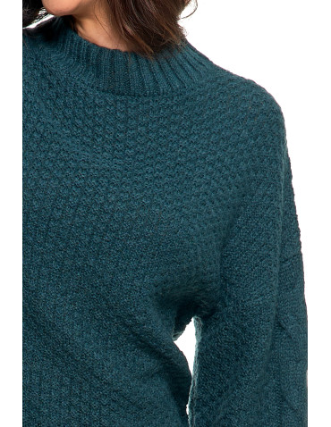 Swetry - Damski sweter luźny z szerokimi rękawami CIEMNY ZIELONY - produkt 6