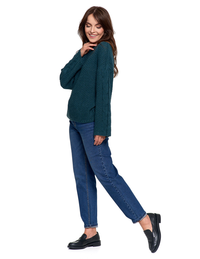 Swetry - Damski sweter luźny z szerokimi rękawami CIEMNY ZIELONY - produkt moraj.pl 8