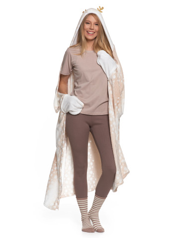 Kocobluzy - Kocobluza damska z motywem renifera koc z kapturem KREMOWY - produkt 3