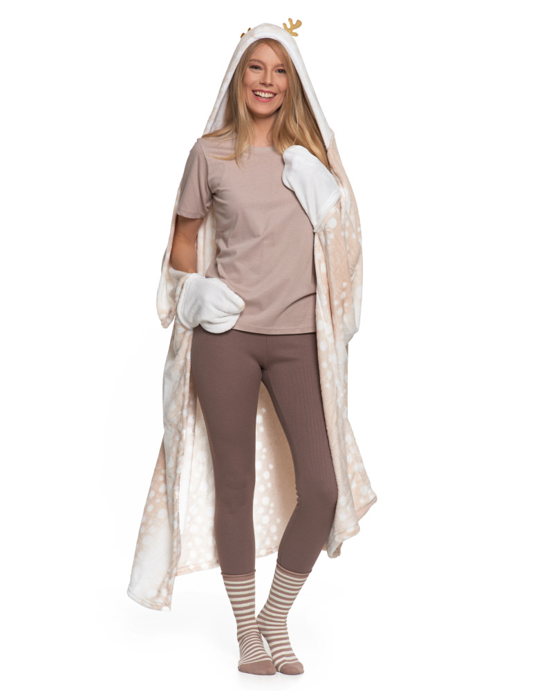 Kocobluzy - Kocobluza damska z motywem renifera koc z kapturem KREMOWY - produkt moraj.pl 3