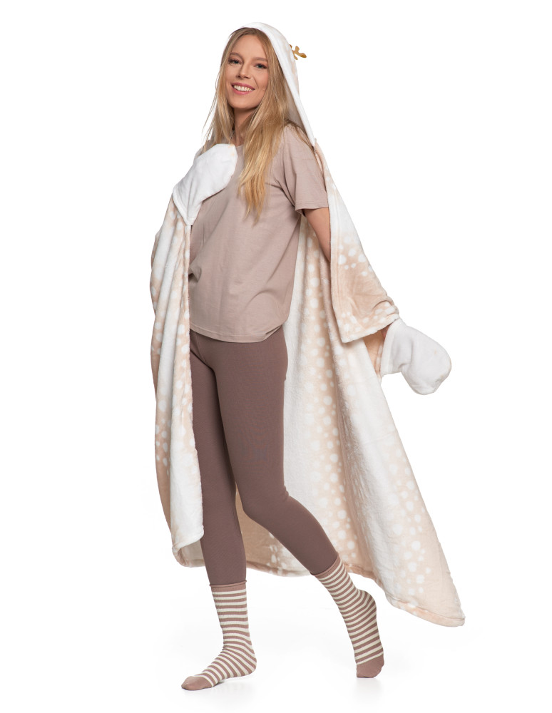Kocobluzy - Kocobluza damska z motywem renifera koc z kapturem KREMOWY - produkt moraj.pl 5