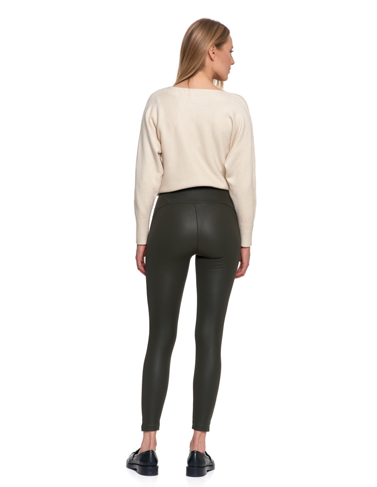 Legginsy - Legginsy damskie z wysokim stanem imitujące skórę KHAKI - produkt moraj.pl 2