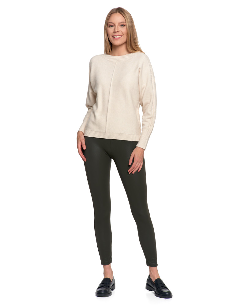 Legginsy - Legginsy damskie z wysokim stanem imitujące skórę KHAKI - produkt moraj.pl 6