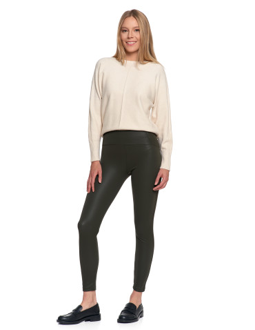 Legginsy - Legginsy damskie z wysokim stanem imitujące skórę KHAKI - produkt 7